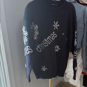Navy Crewneck Sweater with Snowflakes
